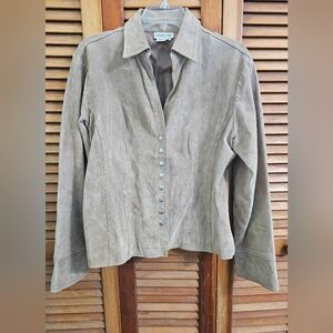 Coldwater Creek Beige Suede Leather Jacket | Snap Front | Size M | Classic Luxe